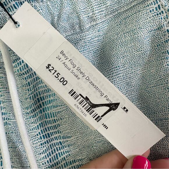 Bevy Flog Shely Aqua Blue 24 snake print high rise Drawstring Women's Pants NWT - Picture 7 of 11